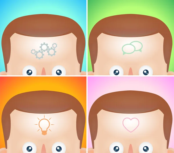 Čtyři hlavy vtipné kreslené vizualizace myšlenek, nápadů nebo postoje — Stockový vektor