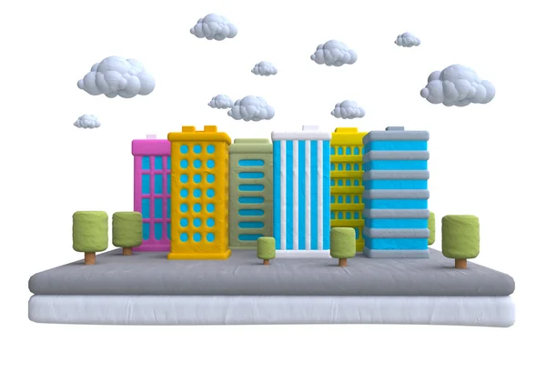 Cartoon buildings in plasticine or clay style — Stock Photo, Image