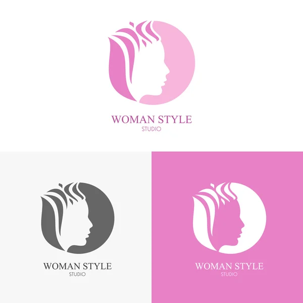 Logos set with female heads — Stock Vector