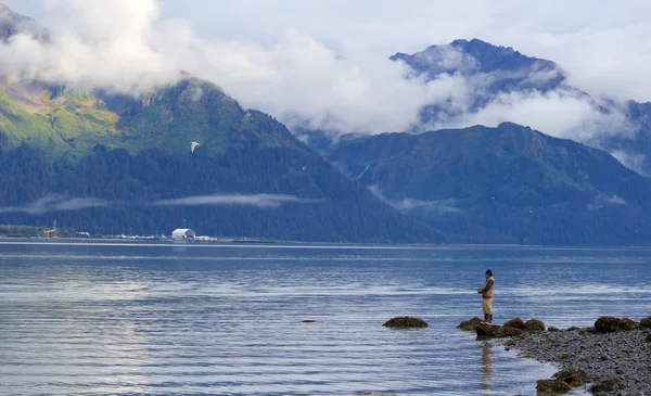 Pescatore solitario a Seward — Foto Stock