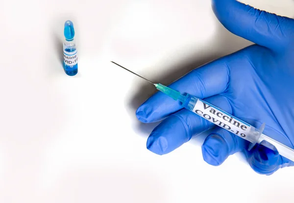 Hantering Van Het Oronavirusvaccin Covid Met Kopieerruimte — Stockfoto