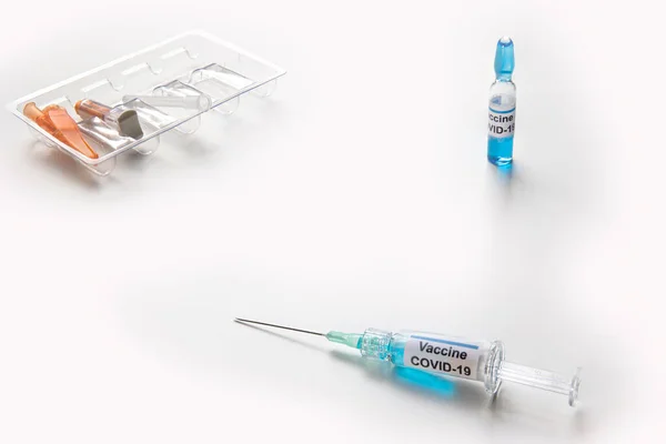 Coronavirusvaccin Covid Medische Sanitaire Apparatuur Met Kopieerruimte — Stockfoto