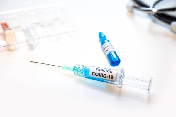 Coronavirusvaccin Covid Medische Sanitaire Apparatuur Met Kopieerruimte — Stockfoto