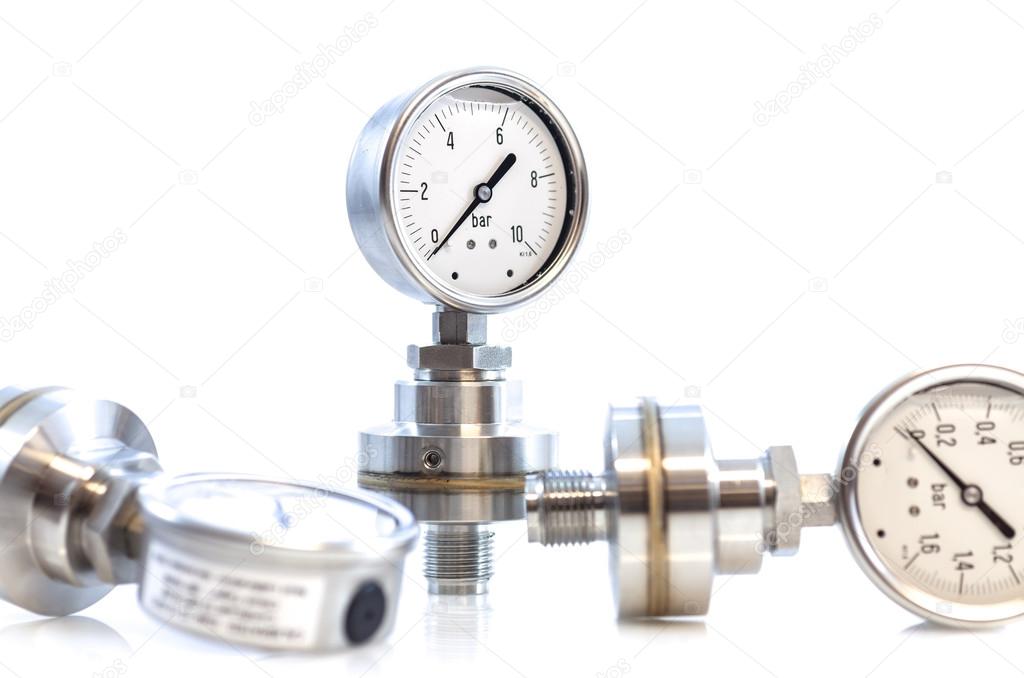Pressure gauges isolated on white