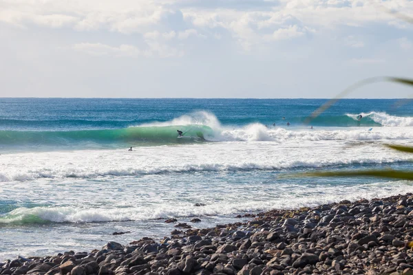 Surfista montando una hermosa ola de la mano derecha en Australia —  Fotos de Stock