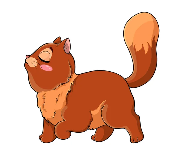 Симпатичный самодовольный маленький мультяшный кот с высоко поднятым хвостом — стоковый вектор