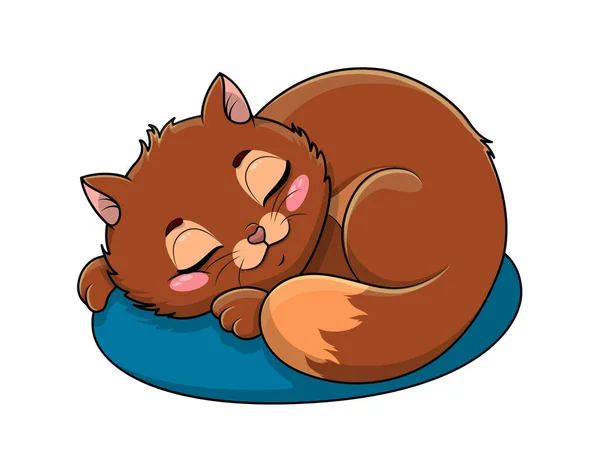 Adorable pequeño gato de dibujos animados dormido en un cojín — Vector de stock