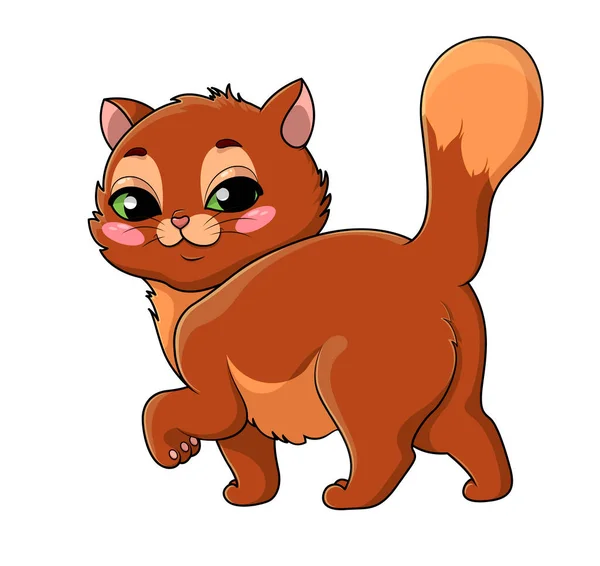 Proud little green-eyed cartoon cat — Stock Vector