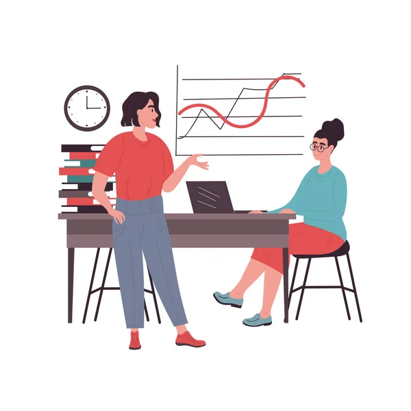 Dos compañeras comunicándose — Vector de stock