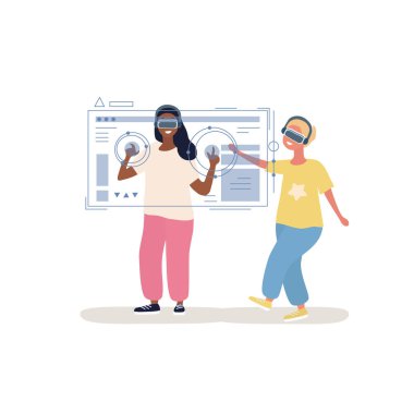 Çocuklar VR bardaklarıyla oynuyor.