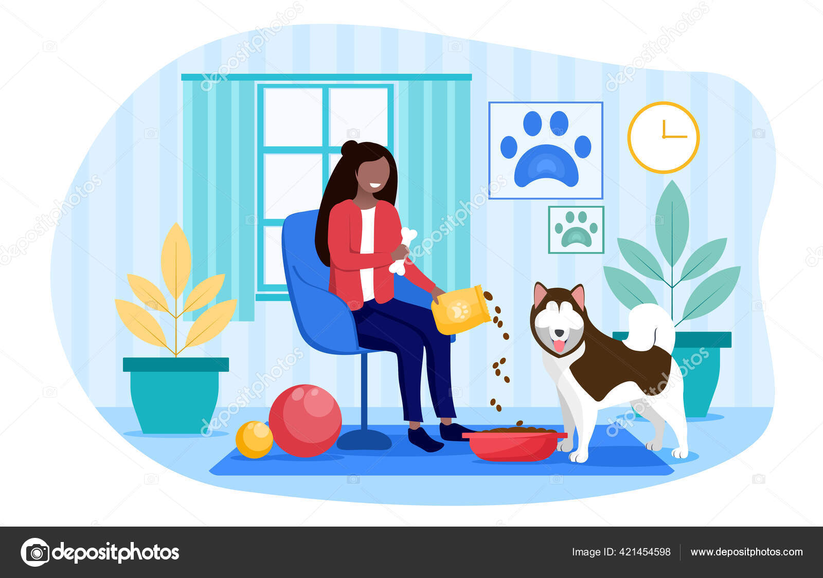 La chica alimentando a su perro Vector de stock #421454598 de ©mentalmind, image size:1600x1124