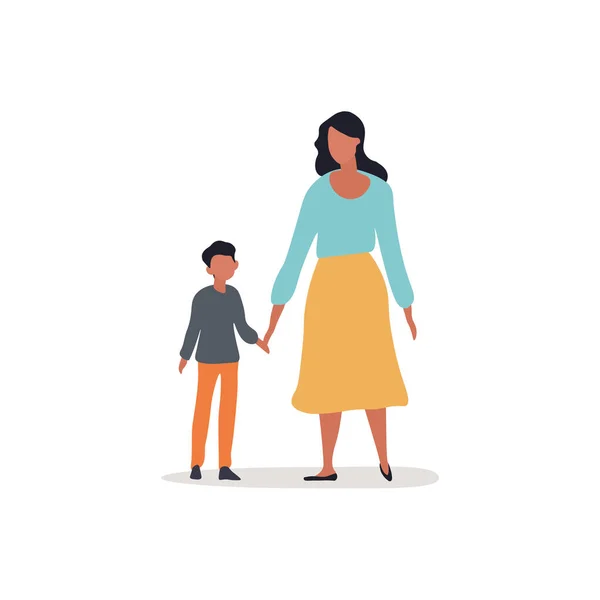 Madre che cammina con bambino vettoriale illustrazione — Vettoriale Stock