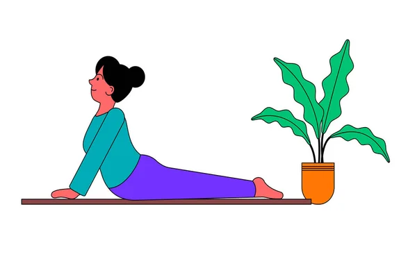 Mädchen macht Yoga auf Fitnessmatte zu Hause — Stockvektor