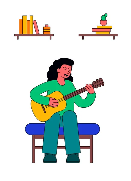 Chica jugando en la guitarra en casa — Archivo Imágenes Vectoriales