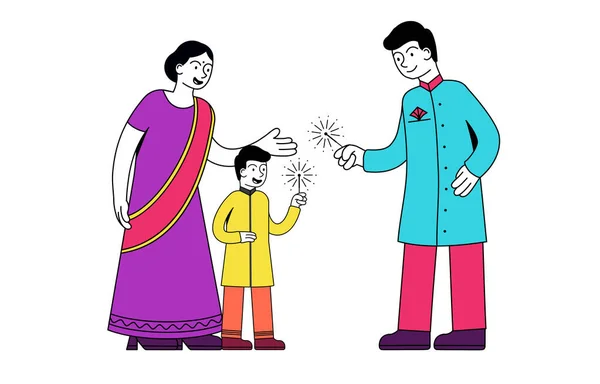 Festival Diwali keluarga India - Stok Vektor