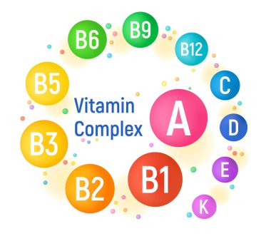 Parlak topları olan renkli vitamin kompleksi