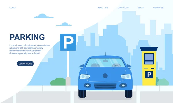 Carro no estacionamento moderno na cidade ou cidade —  Vetores de Stock