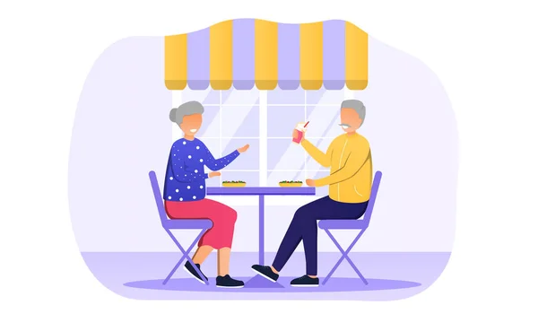 Casal de idosos estão sentados no café —  Vetores de Stock