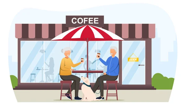 Yaşlı adam ve kadın kahve içiyorlar. — Stok Vektör