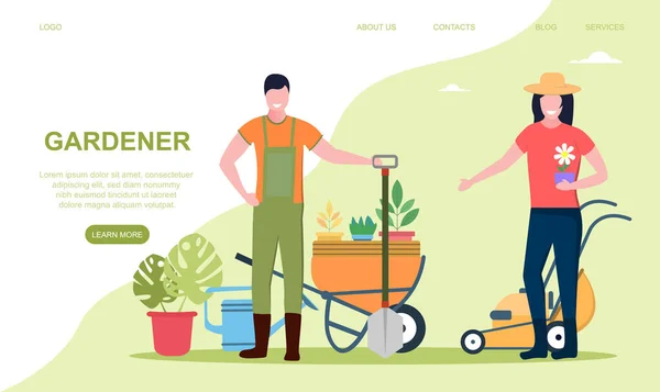 Banner web de jardinería o landing page — Vector de stock
