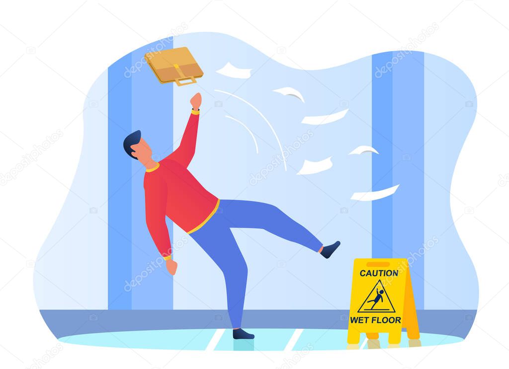 Man falling on the wet floor