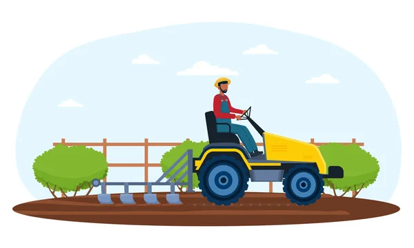 Agricultor que conduce tractor y arado — Archivo Imágenes Vectoriales