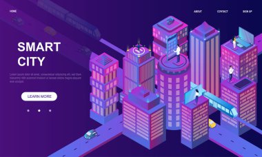 Akıllı kentin izometrik çizimi