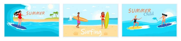 Set of scenes from surf school — Stock Vector