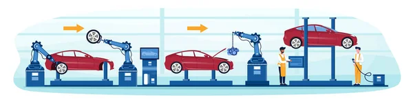 Processus de production automatisée de voitures — Image vectorielle