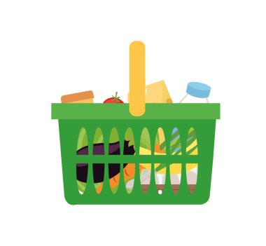 İçinde ürünler olan plastik sepet.