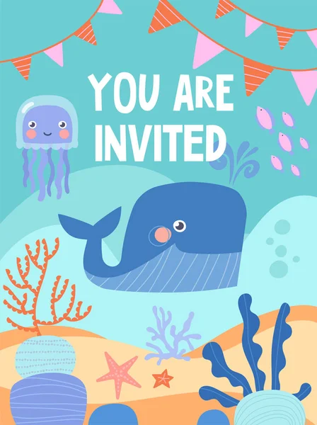 Mar o invitación náutica a fiesta de cumpleaños — Vector de stock