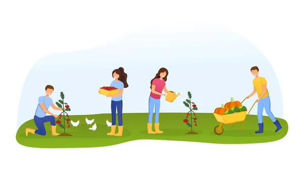 Hommes et Femmes Agriculteurs ou Jardiniers Planter — Image vectorielle