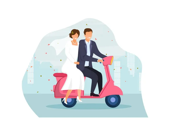 Свадебная пара на скутере — стоковый вектор