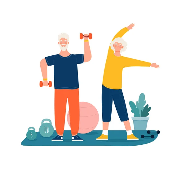 Elderly couple have sports activity, exercising — Stock Vector