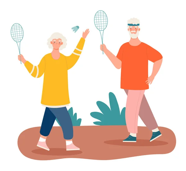 Casal de idosos jogando tênis — Vetor de Stock
