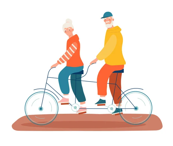 Elderly couple riding on bicycle — Stock Vector