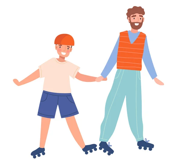 Father and son rollerblading — Stock Vector