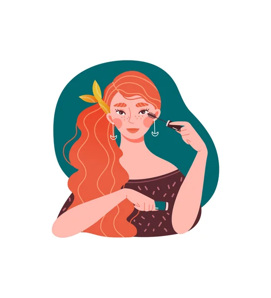 Redhead caucasian girl doing makeup — Stock Vector