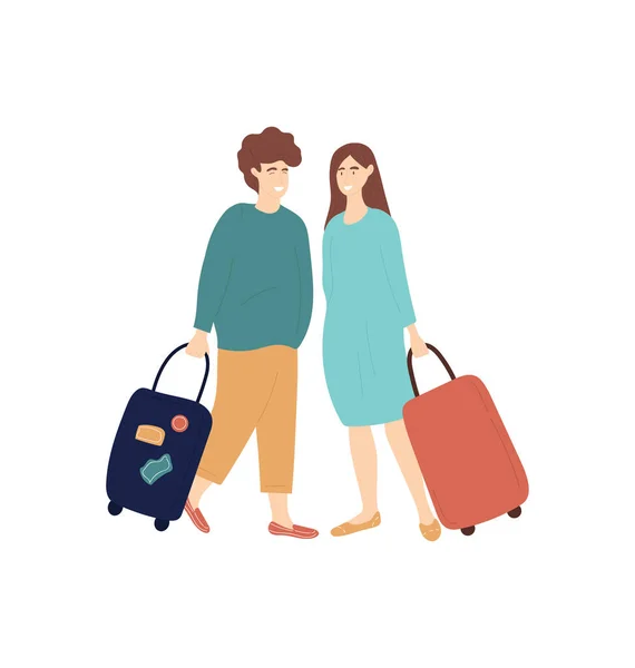 Jeune homme et femme caucasiens voyageant — Image vectorielle