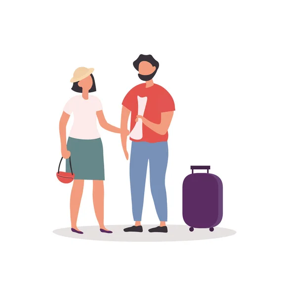 Elinde bavul tutan Kafkasyalı turist çifti — Stok Vektör