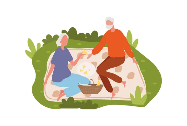 Elderly couple spending time at picnic — Stock Vector