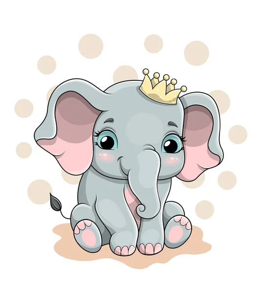 Vector illustration of a cute baby elephant with crown — 스톡 벡터