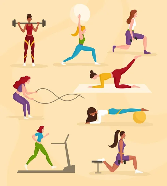 Ženy cvičení v tělocvičně — Stockový vektor