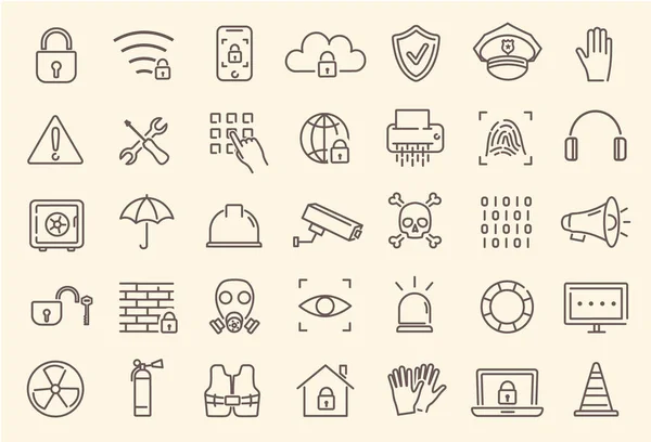 Sicurezza - set di icone web contorno, collezione di icone — Vettoriale Stock