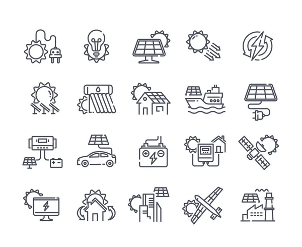 Solar panel outline icon set — Stock Vector