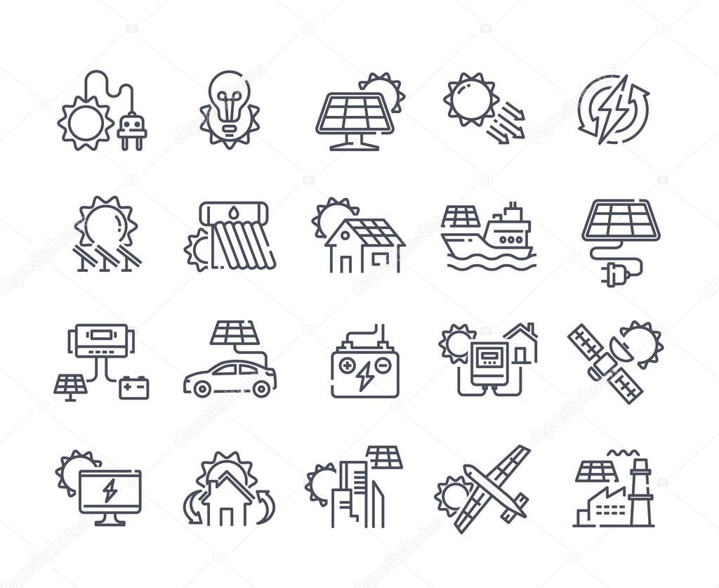 Solar panel outline icon set