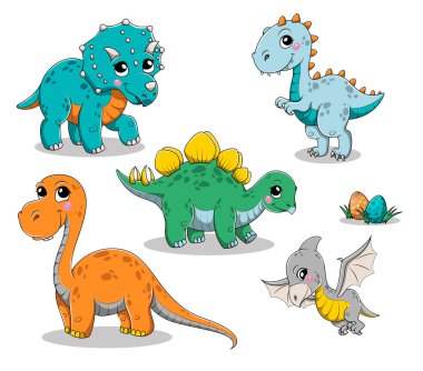 Bir grup izole komik dinozor.