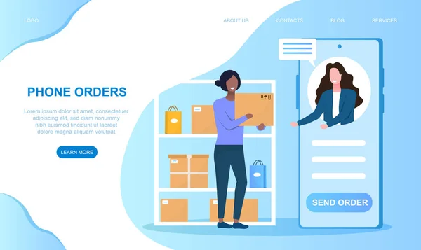 Женщина делает телефонные заказы — стоковый вектор
