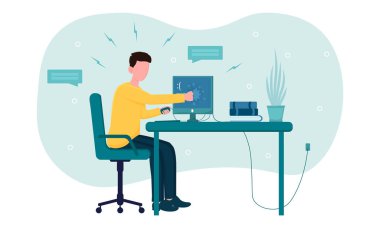 Stresli ofis çalışanı işte bilgisayar kırıyor.