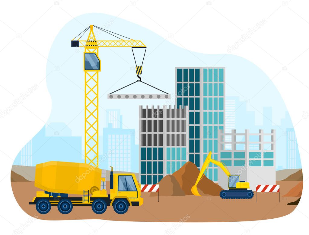 Building construction with special vehicles and equipment